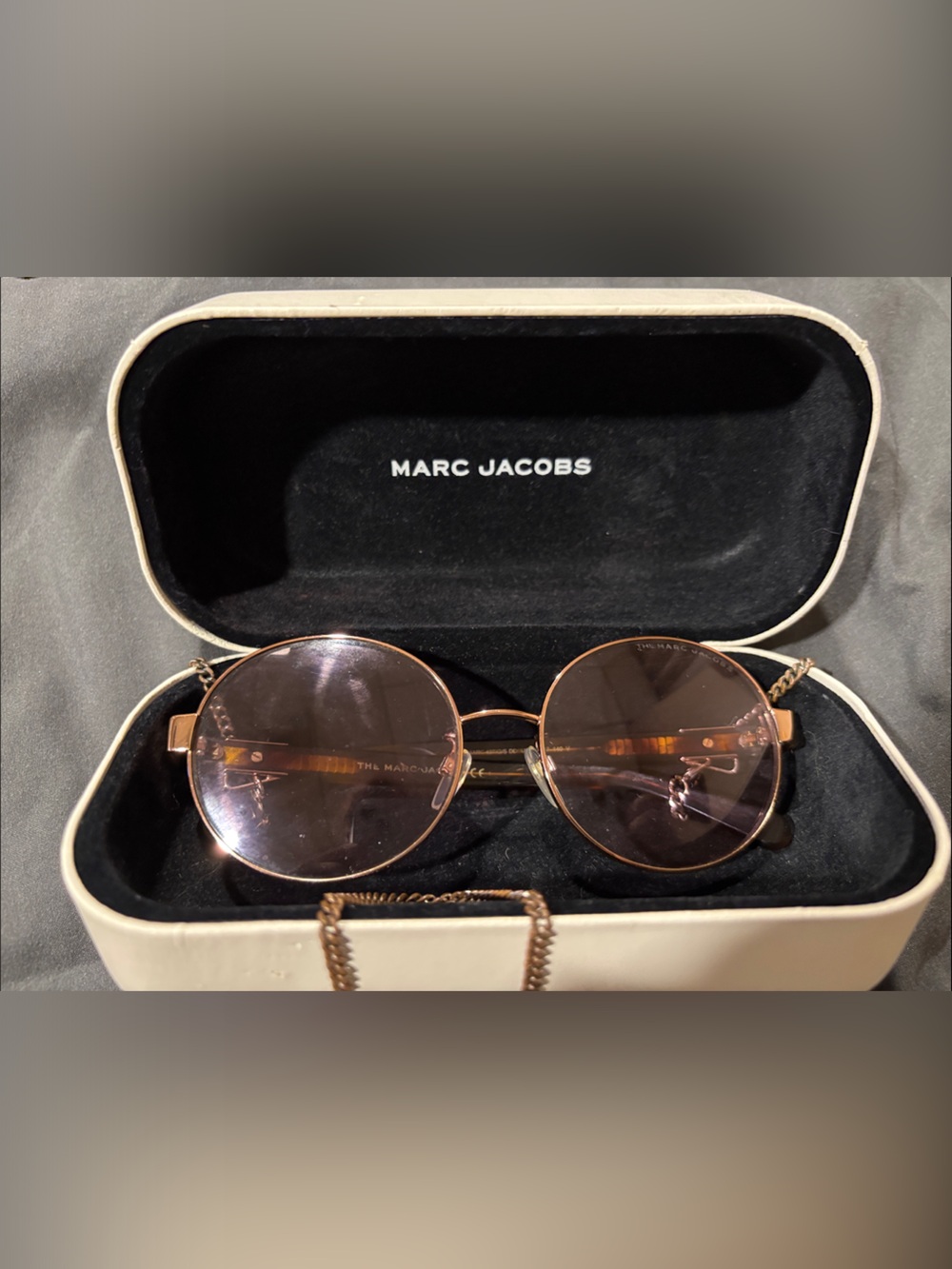 Marc Jacobs Rose Gold Frame Sunglasses with Pink-Tinted Lenses